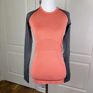 LULULEMON Run Swiftly Tech Long Sleeve Top Women's Size 4 Thumbholes Orange Gray